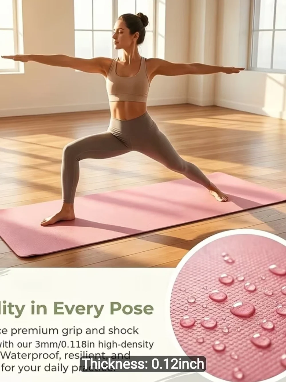 Pink Yoga Mat Exercise Mat for Home Storage & Organization